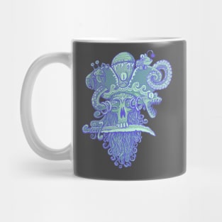 skull of pirate captain with saber in jaw Mug